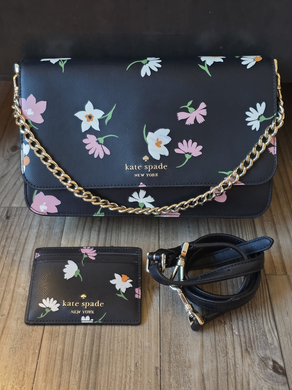Kate Spade Madison Floral Waltz Flap Convertible Crossbody + Card Holder